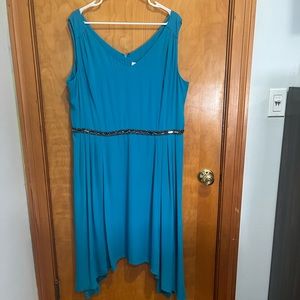 Pretty teal colored gown with beaded waist